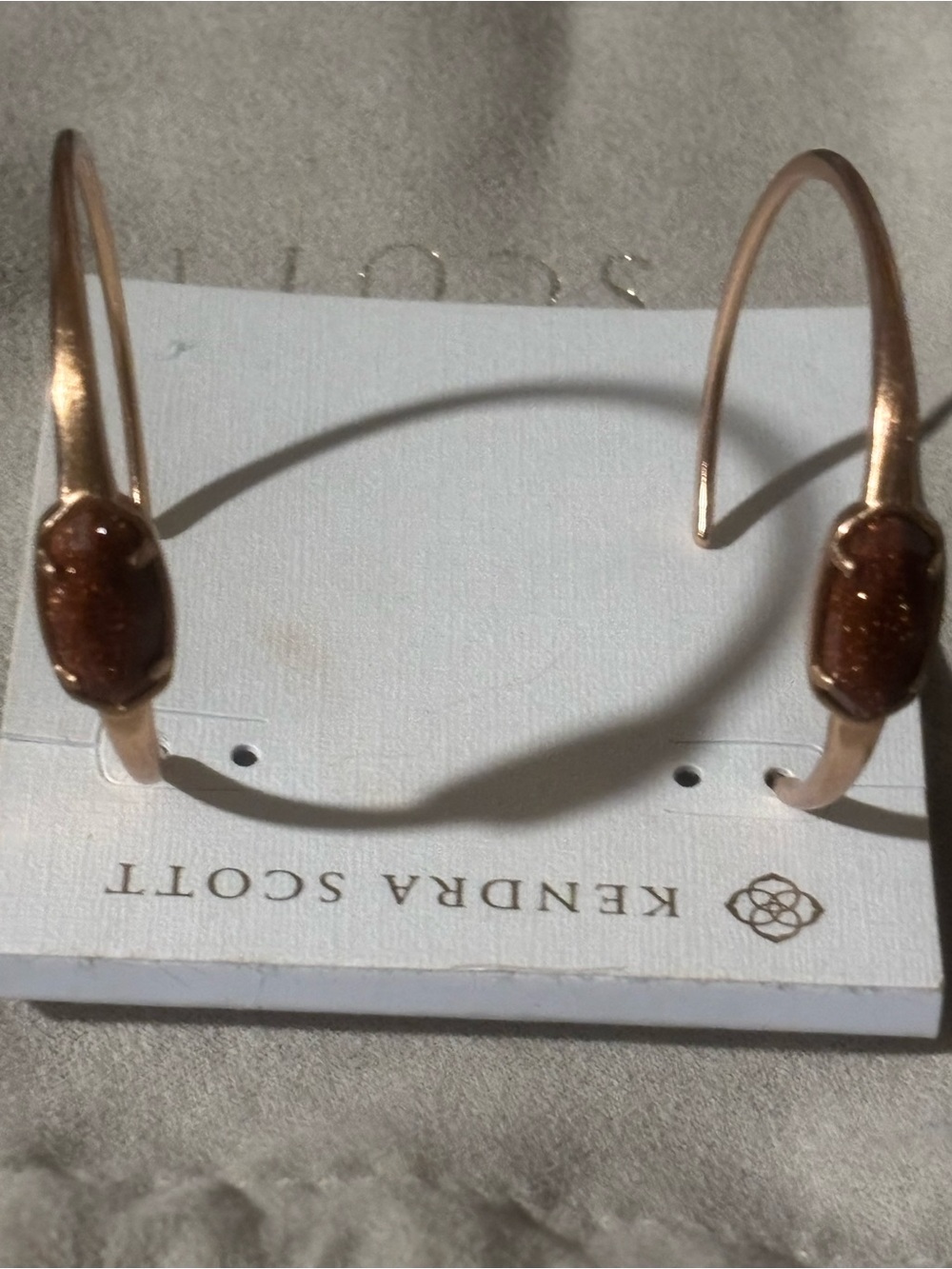 Color Bar Kendra Scott Rose Gold Hoop Earrings Sparkly Chocolate Brown Stone